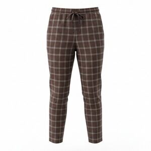 J.Jill Women Pants XL Brown Plaid Drawstring Pull On Tapered Leg Trousers Preppy